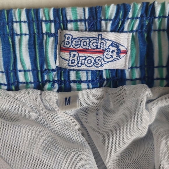 Beach Bros Blue White Green Swim Trunks Stripped Men's Medium - Picture 3 of 13